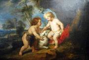 Peter Paul Rubens Infant Christ and St John the Babtist in a landscape oil painting on canvas